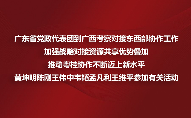 广东省党政代表团到广西考察对接东西部协作工作加强战略对接资源共享优势叠加推动粤桂协作不断迈上新水平黄坤明陈刚王伟中韦韬孟凡利王维平参加有关活动